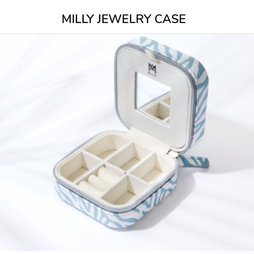 Milly Traveling Jewelry Case Blue & White Zebra Print NWT